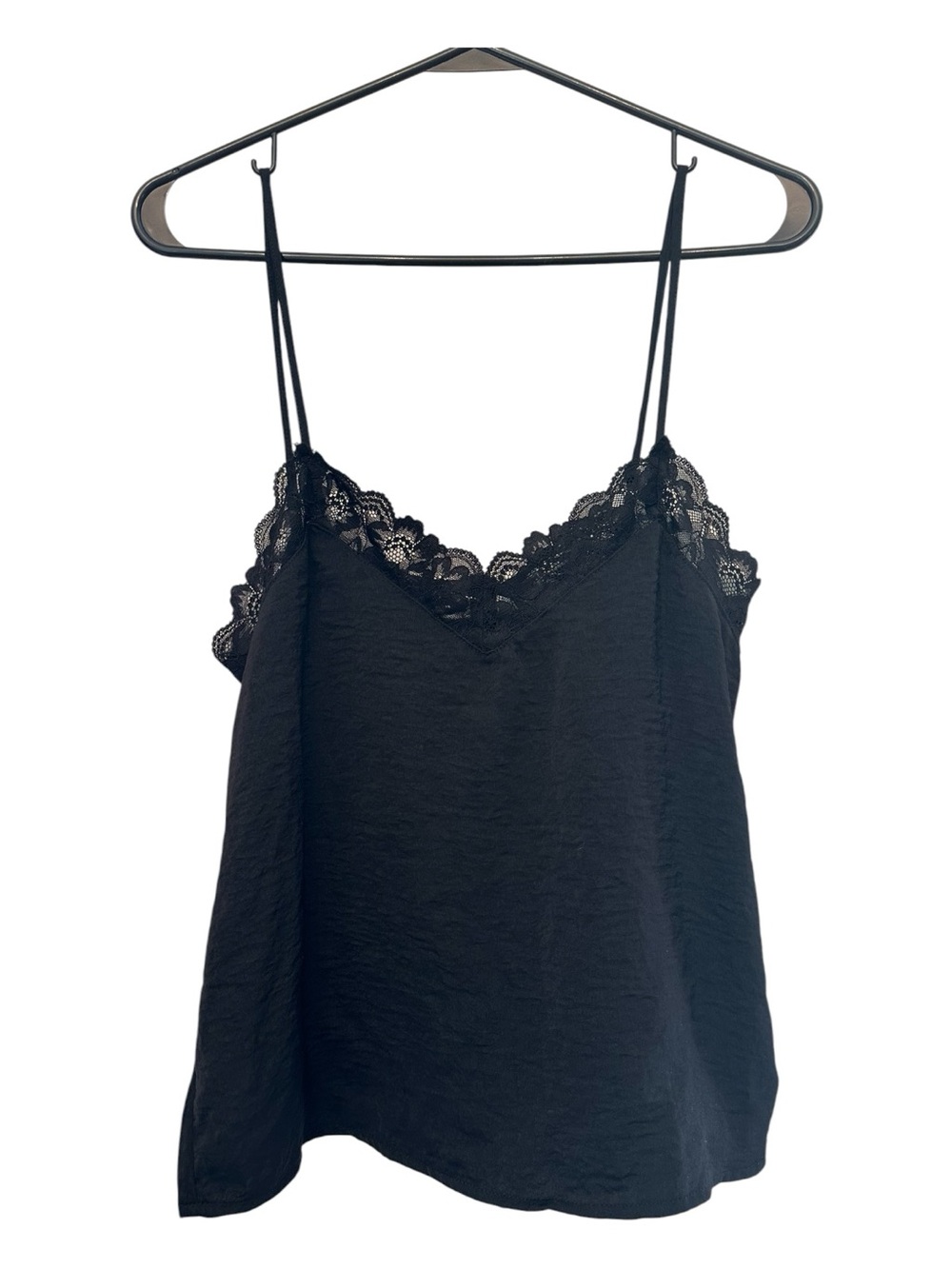 Pink Rose Black Lace Trim Adjustable Spaghetti Strap Camisole Size Medium